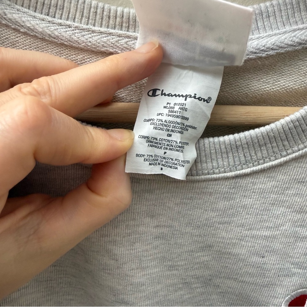 Champion Light Gray Crewneck with Red Accent Logo - Picture 5 of 7